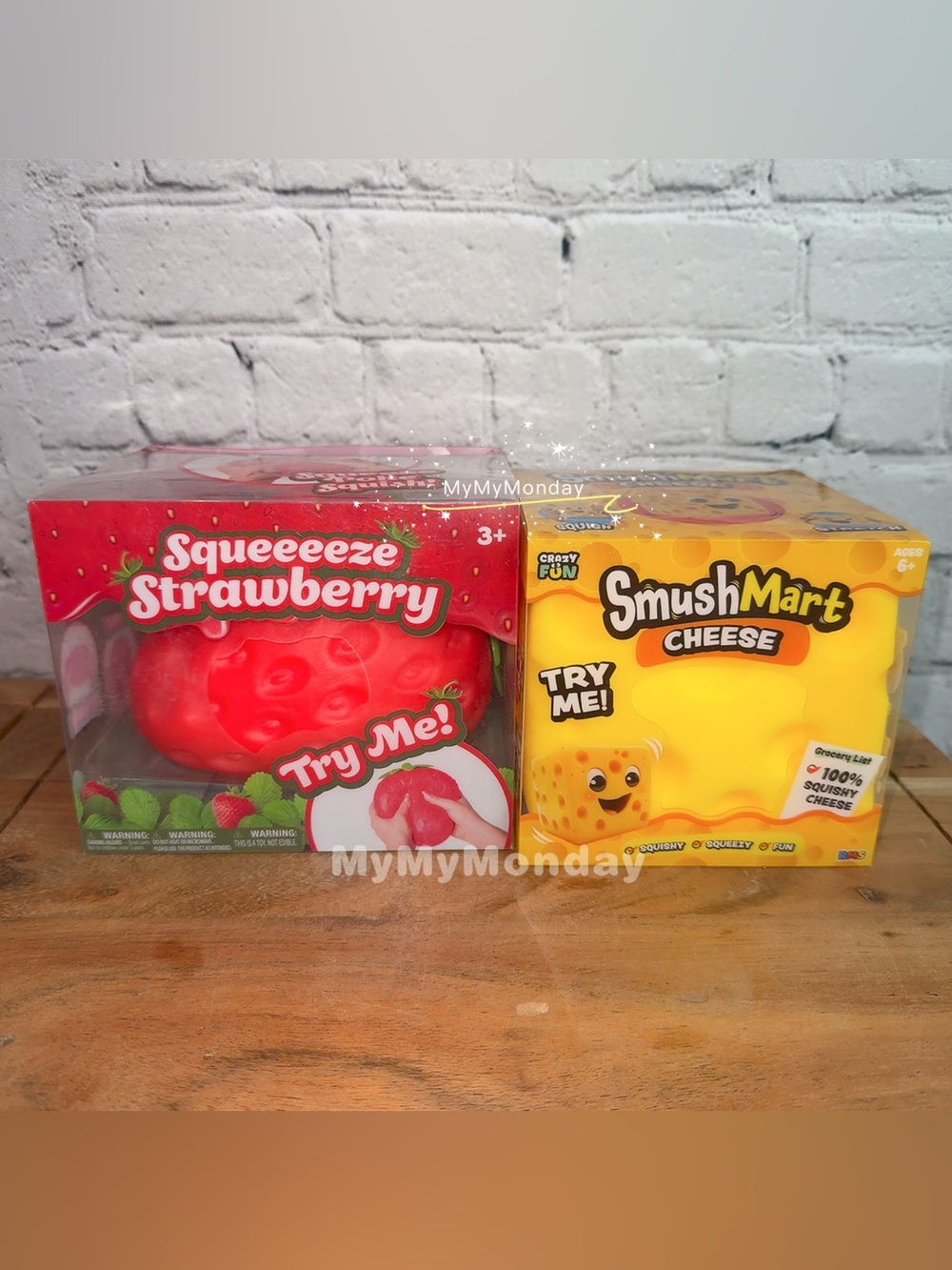 Sunny Days Jumbo Strawberry Squishy & Smushmart Jumbo Cheese Squishy Toy Bundle